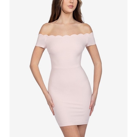B Darlin Dresses & Skirts - B. Darlin Scalloped Off-the-Shoulder Bodycon Pink Dress